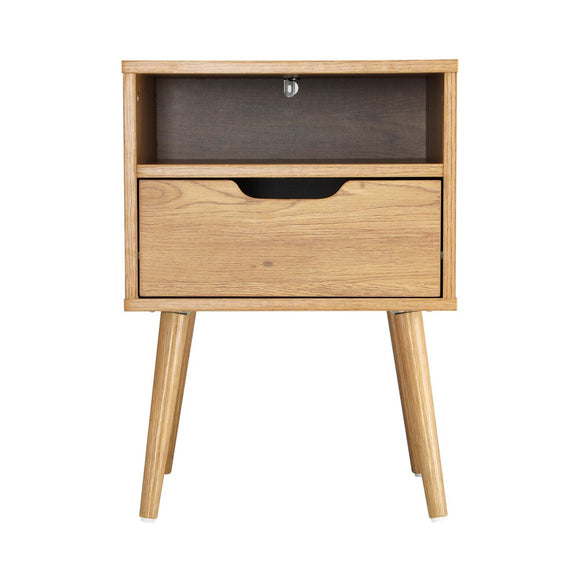 NNEED Bedside Table Handle-Free Open Shelf Wood