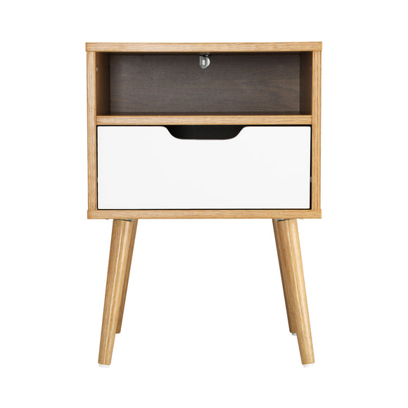 NNEED Bedside Table Handle-Free Open Shelf Wooden&White