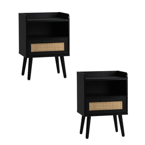 NNEED 2X Bedside Table Drawer Side Table Rattan