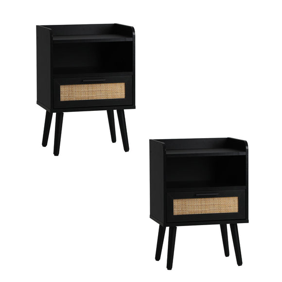 NNEED 2X Bedside Table Drawer Side Table Rattan