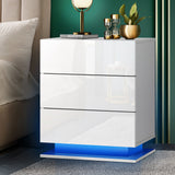 NNEED LED Bedside Table RGB 3 Drawers White