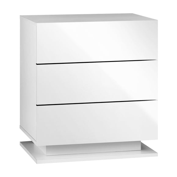 NNEED LED Bedside Table RGB 3 Drawers White