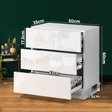 NNEED LED Bedside Table RGB 3 Drawers White