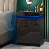 NNEED Bedside Table RGB LED 3 Drawers Black