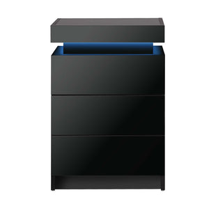 NNEED Bedside Table RGB LED 3 Drawers Black