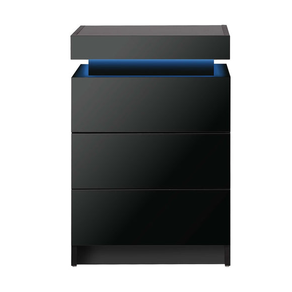 NNEED Bedside Table RGB LED 3 Drawers Black