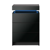 NNEED Bedside Table RGB LED 3 Drawers Black