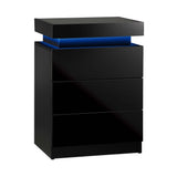 NNEED Bedside Table RGB LED 3 Drawers Black
