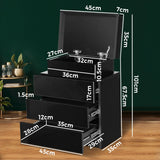 NNEED Bedside Table RGB LED 3 Drawers Black