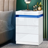 NNEED Bedside Table RGB LED 3 Drawers White