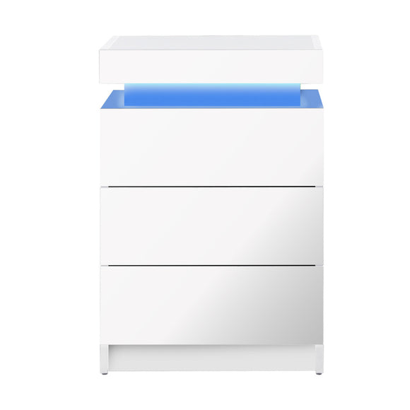 NNEED Bedside Table RGB LED 3 Drawers White