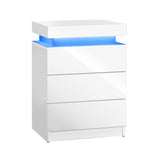 NNEED Bedside Table RGB LED 3 Drawers White