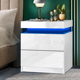 NNEED Bedside Table RGB LED 2 Drawers White