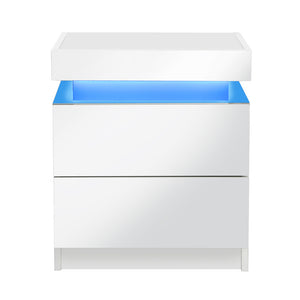 NNEED Bedside Table RGB LED 2 Drawers White