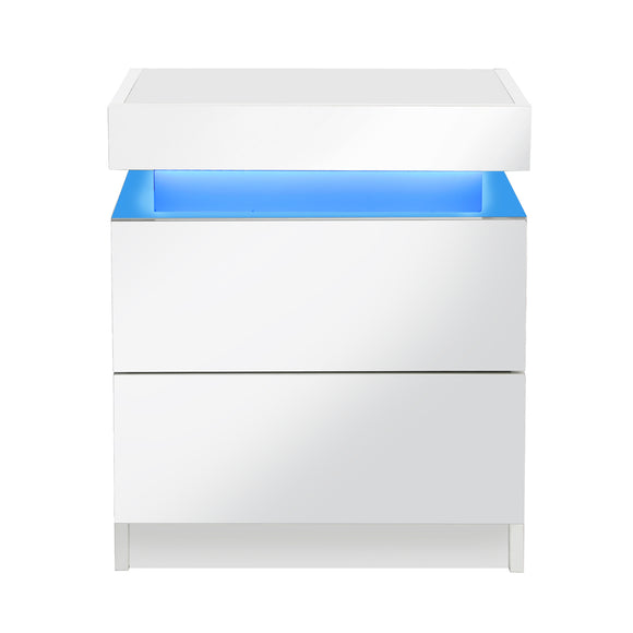 NNEED Bedside Table RGB LED 2 Drawers White