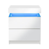NNEED Bedside Table RGB LED 2 Drawers White