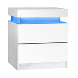 NNEED Bedside Table RGB LED 2 Drawers White