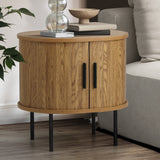 NNEED 2-tier Bedside Table with Sliding Doors Natural