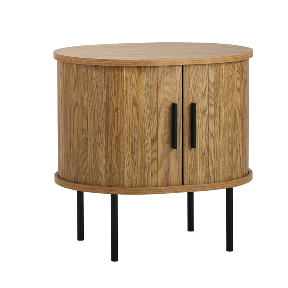 NNEED 2-tier Bedside Table with Sliding Doors Natural