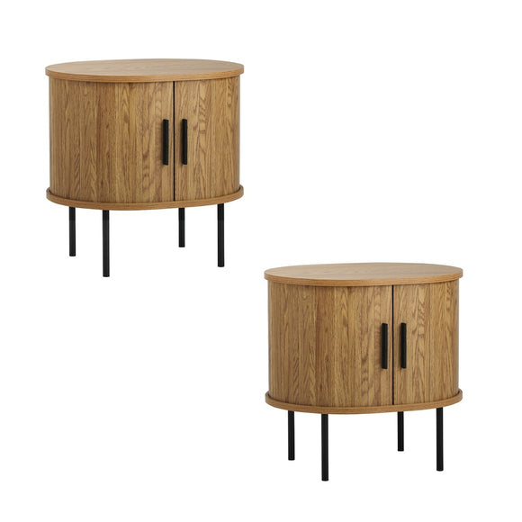 NNEED Set of 2 Bedside Tables Sliding Doors 2-tier