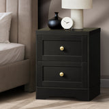 NNEED Bedside Table with Alloy Handles 2 Drawers Black