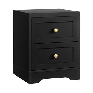 NNEED Bedside Table with Alloy Handles 2 Drawers Black