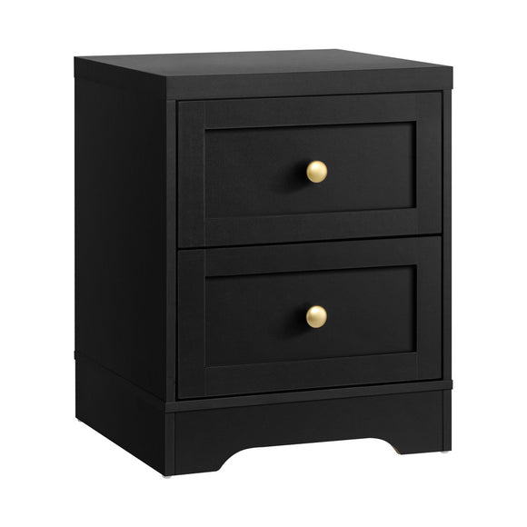 NNEED Bedside Table with Alloy Handles 2 Drawers Black