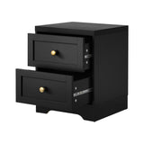 NNEED Bedside Table with Alloy Handles 2 Drawers Black