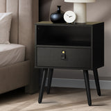 NNEED Bedside Tables with Leather Handle Black