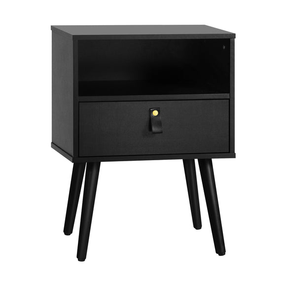 NNEED Bedside Tables with Leather Handle Black