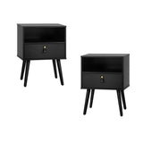 NNEED 2X Bedside Tables with Leather Handle Black
