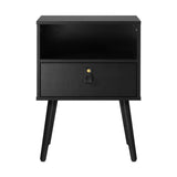 NNEED 2X Bedside Tables with Leather Handle Black