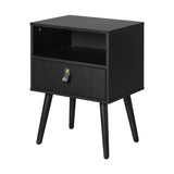 NNEED 2X Bedside Tables with Leather Handle Black