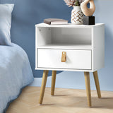 NNEED Bedside Tables with Leather Handle White