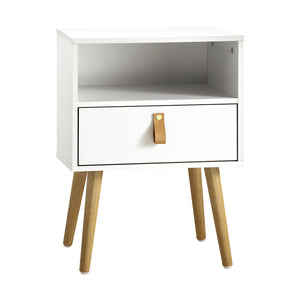 NNEED Bedside Tables with Leather Handle White
