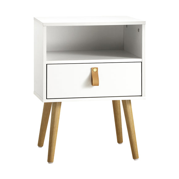 NNEED Bedside Tables with Leather Handle White