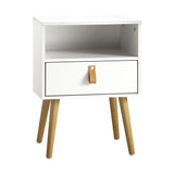 NNEED Bedside Tables with Leather Handle White