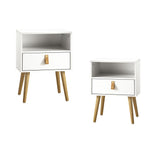 NNEED 2X Bedside Tables with Leather Handle White