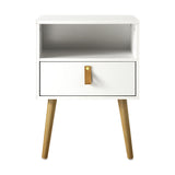 NNEED 2X Bedside Tables with Leather Handle White
