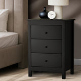 NNEED Bedside Table 3 Drawers Hamptons Furniture Black