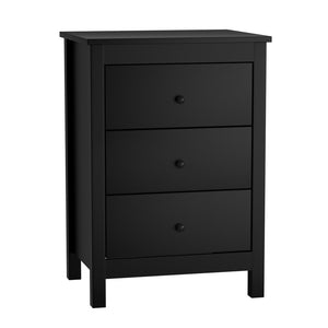 NNEED Bedside Table 3 Drawers Hamptons Furniture Black
