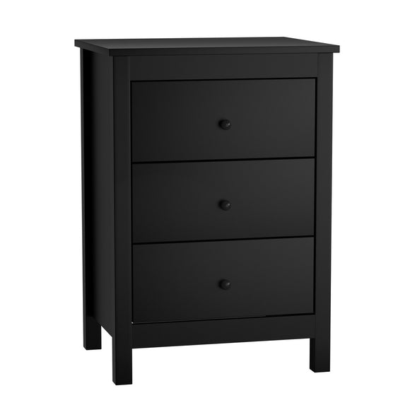 NNEED Bedside Table 3 Drawers Hamptons Furniture Black