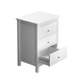 NNEED Bedside Table 3 Drawers Hamptons Furniture White