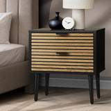 NNEED Bedside Table 2 Drawers Metal Handle Black&Wooden