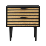 NNEED Bedside Table 2 Drawers Metal Handle Black&Wooden