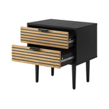 NNEED Bedside Table 2 Drawers Metal Handle Black&Wooden