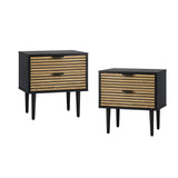 NNEED 2PCS Bedside Table 2 Drawers Black&Wooden