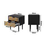 NNEED 2PCS Bedside Table 2 Drawers Black&Wooden