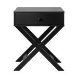 NNEED Bedside Table Wooden Frame Cross Base Black