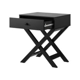NNEED Bedside Table Wooden Frame Cross Base Black